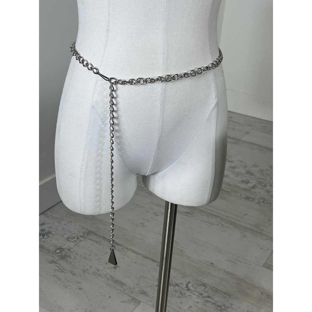 Silver Tone Curb Chain Belt with Triangle Charm Adjustable Hook Closure